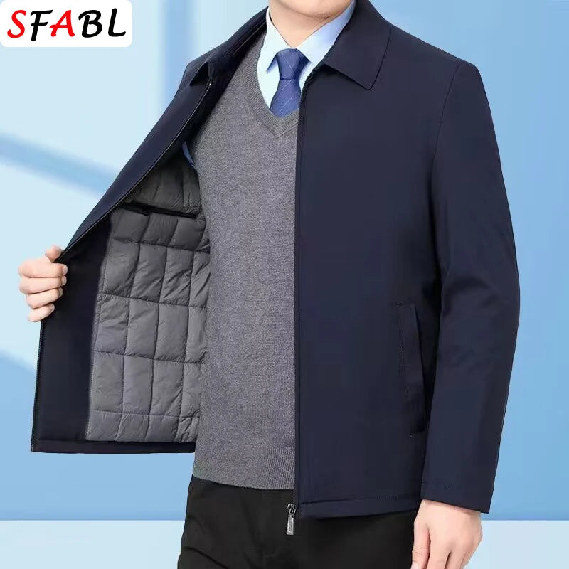 Men's Fleece-Lined Jacket – Warm Business Casual Zip Coat for Autumn & Winter