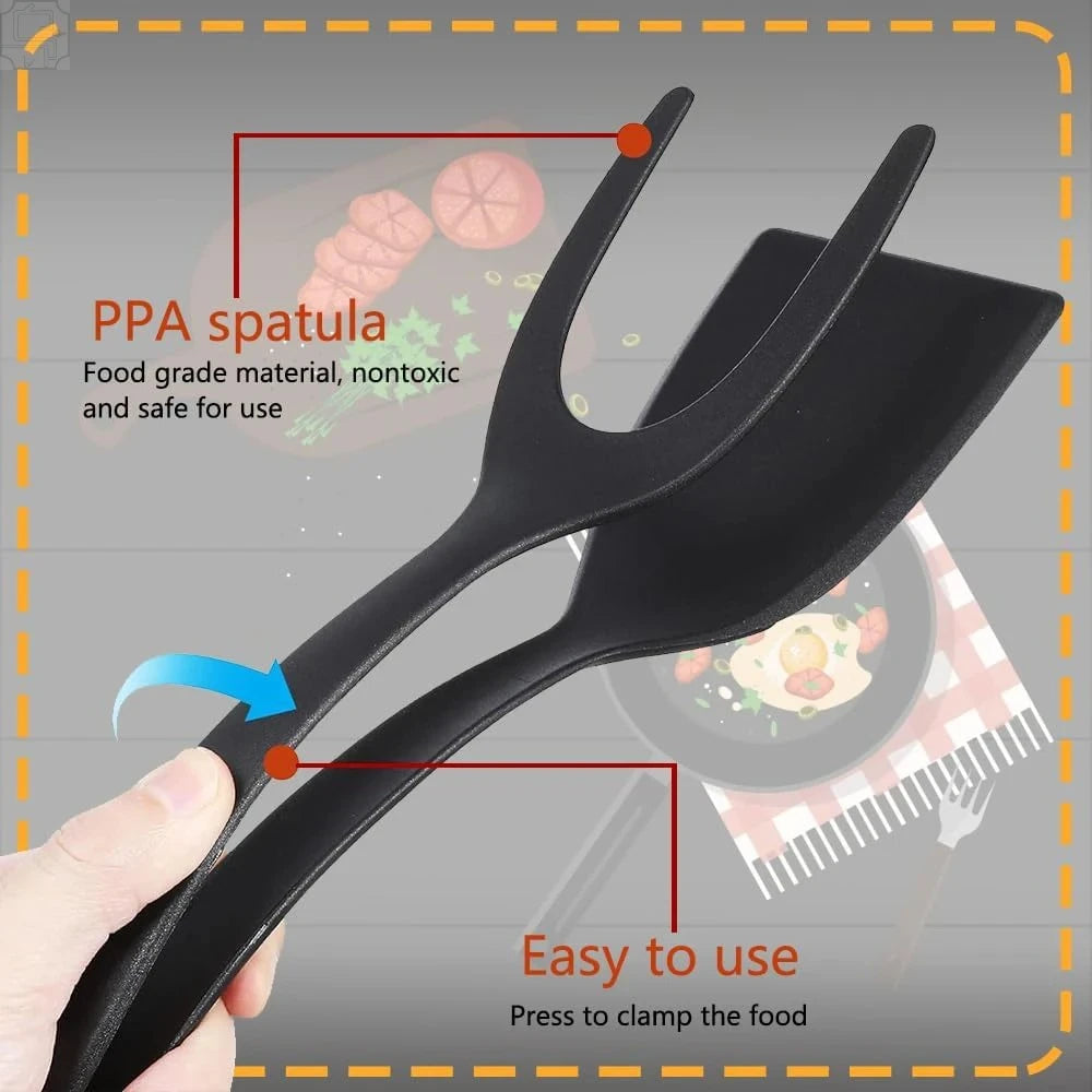 2-in-1 Flip Spatula Tongs – Nylon Non-Stick Kitchen Tool