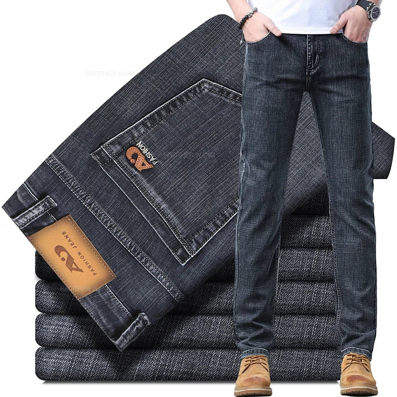 Men's Slim Fit Stretch Jeans – Classic Denim Pants in Light Blue, Smoke Gray & Blue Gray