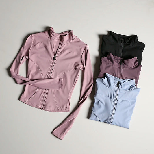 Women's Slim Fit Sports Jacket – Stand Collar Full-Zip Coat