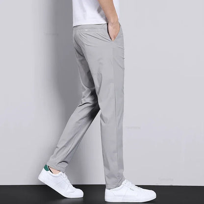 Ice Silk Slim Fit Men's Trousers – Quick-Dry Elastic Waist Pants