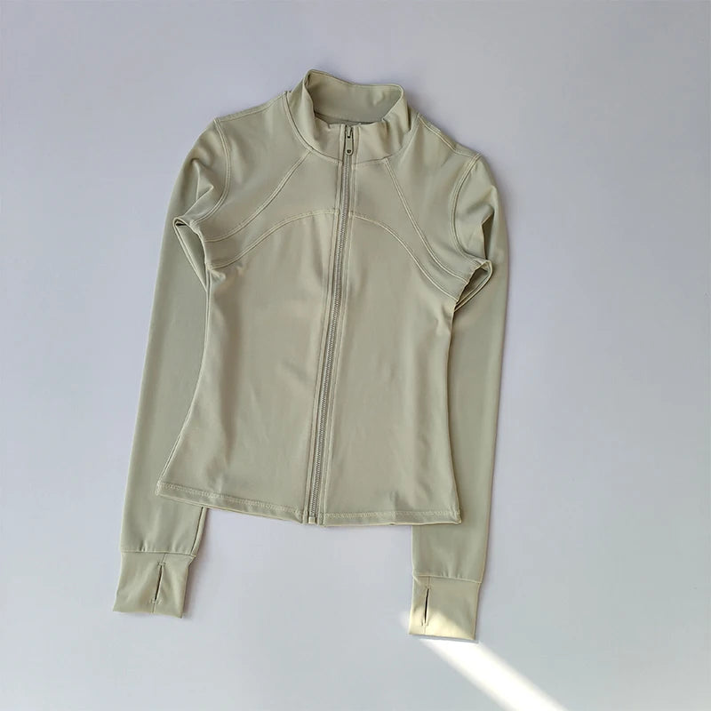 Women's Zip-Up Athletic Jacket with Stand Collar & Thumb Holes