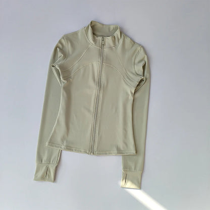 Women's Zip-Up Athletic Jacket with Stand Collar & Thumb Holes