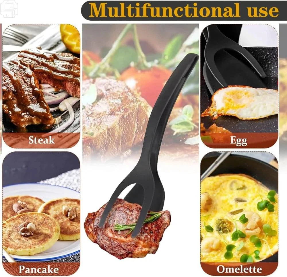 2-in-1 Flip Spatula Tongs – Nylon Non-Stick Kitchen Tool