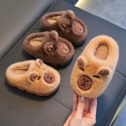Kids Capybara Slippers – Warm Fluffy Slip-On Shoes for Boys & Girls