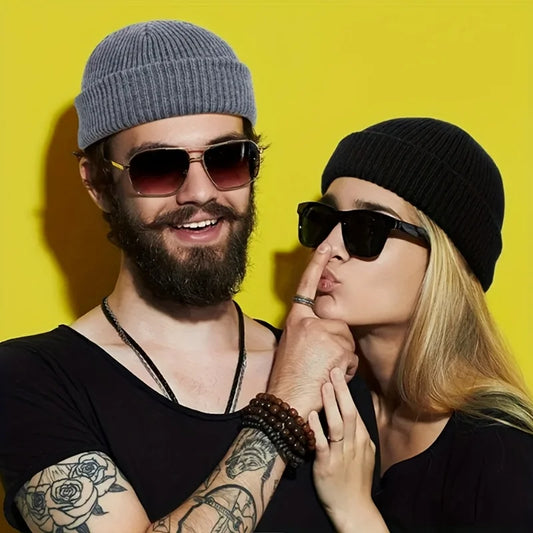 Knitted Wool Beanie Hat – Warm Solid Color Skull Cap for Men & Women