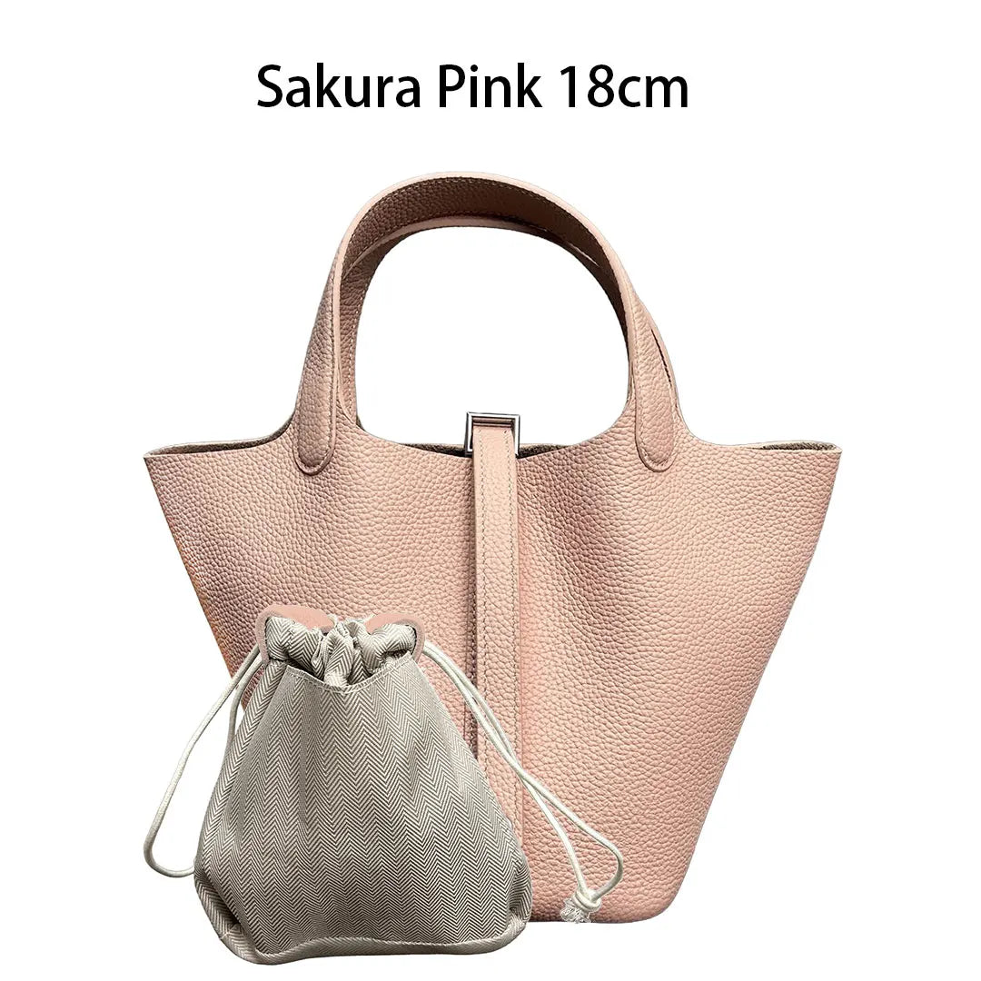 Genuine Leather Bucket Tote Bag for Women – Luxury Designer Handbag