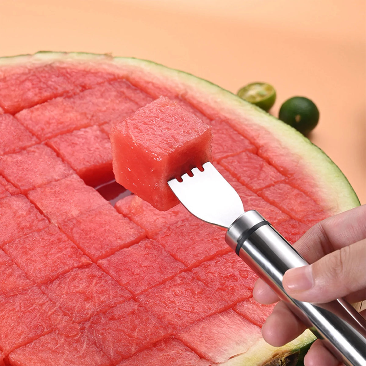 Watermelon Slicer & Fork – 2-in-1 Stainless Steel Fruit Cutting Tool