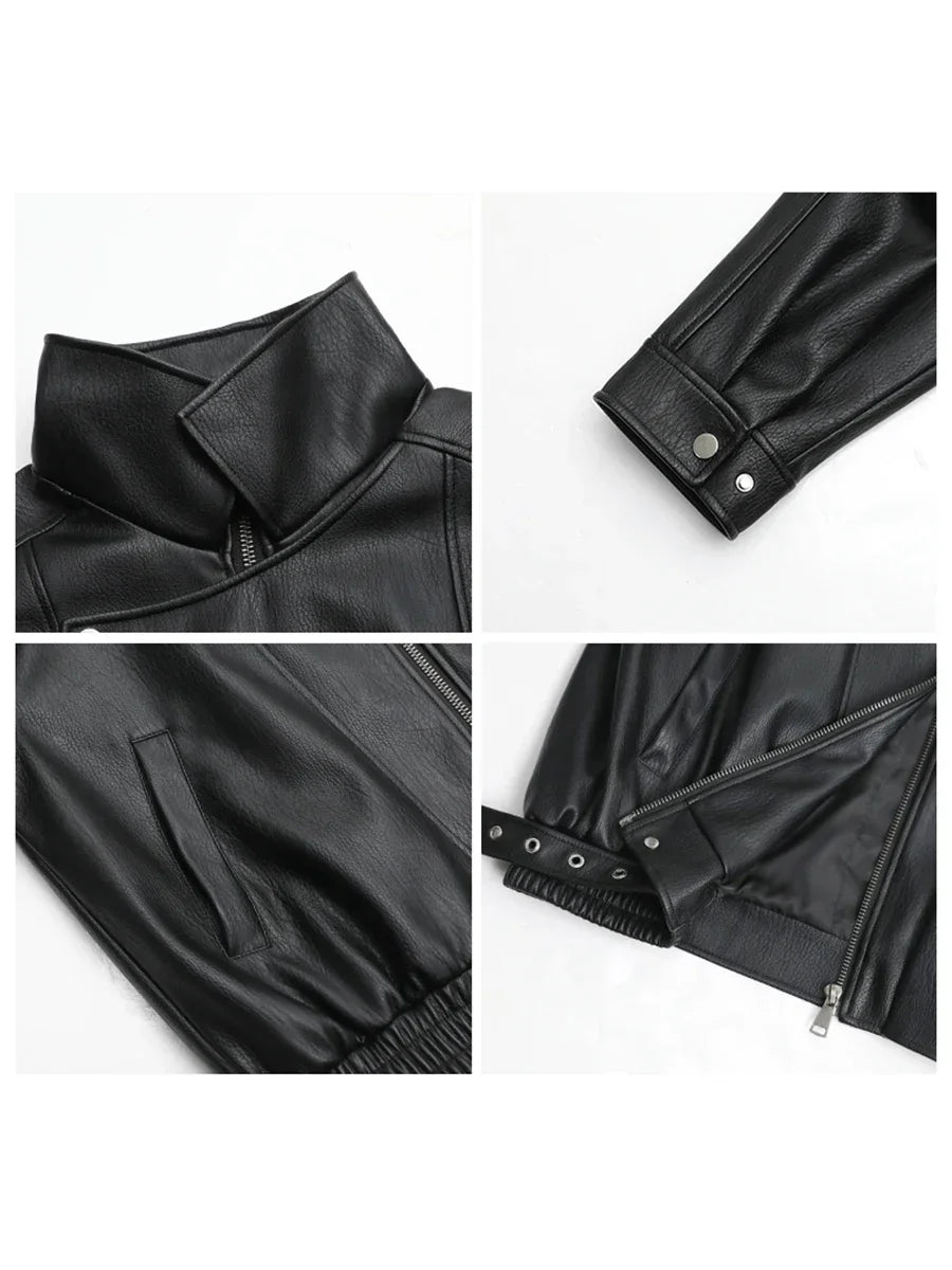 Women's Oversized Faux Leather Moto Jacket