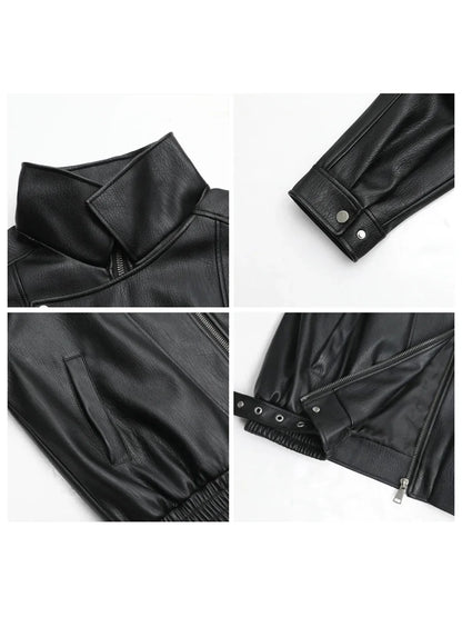 Women's Oversized Faux Leather Moto Jacket