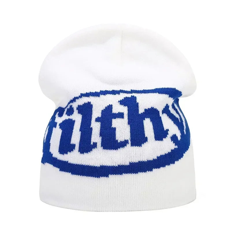 Y2K Letter Print Knit Beanie Hat – Unisex Winter Cap