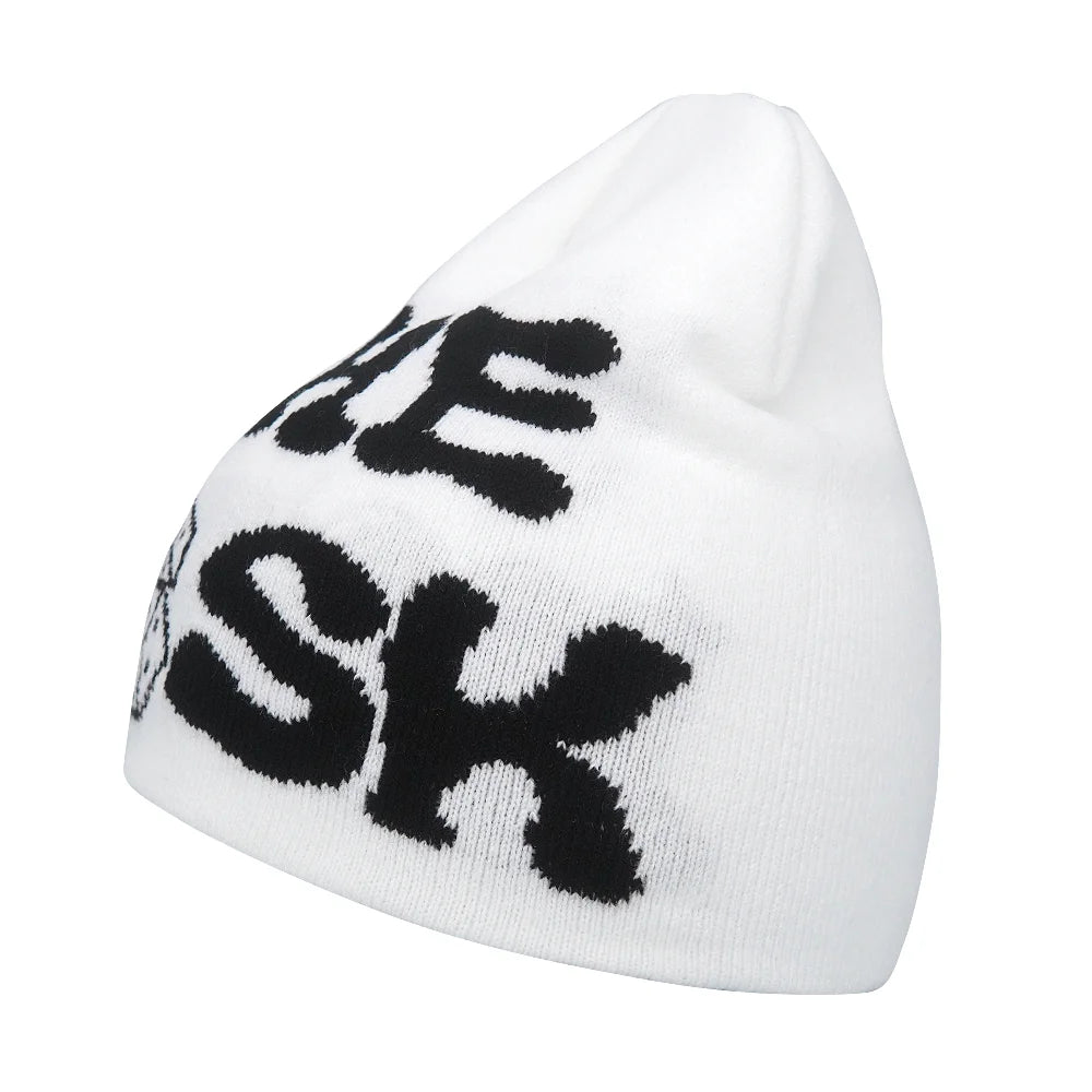 Y2K Letter Print Knit Beanie Hat – Unisex Winter Cap