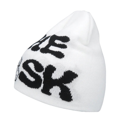 Y2K Letter Print Knit Beanie Hat – Unisex Winter Cap