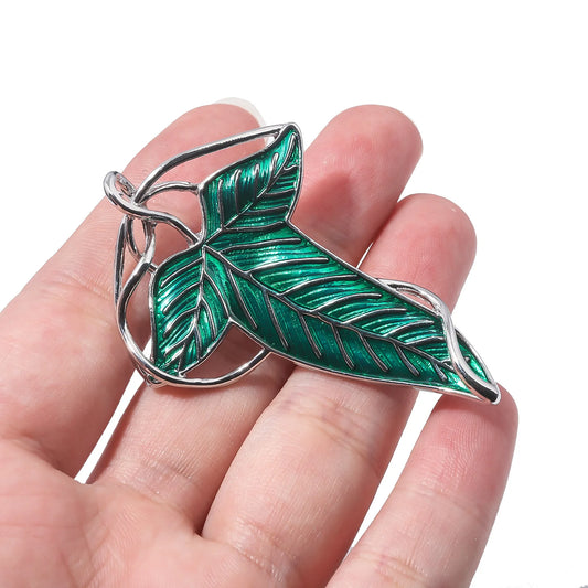 Lord of the Rings Elf Leaf Jewelry – Tolkien Arwen Evenstar Crystal Drop Earrings & Brooch Pin