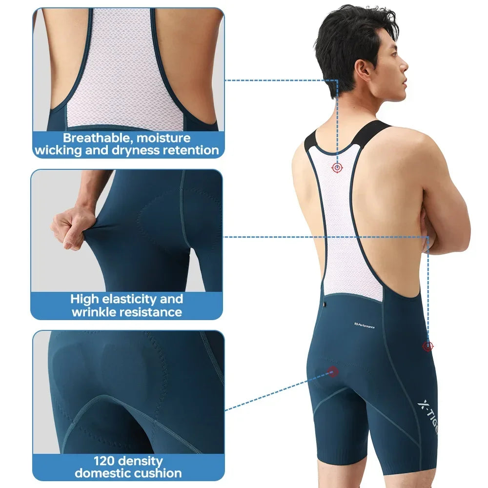 X-Tiger Men's Cycling Bib Shorts – 120D Chamois Pad, Road & MTB