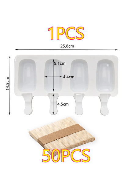 Popsicle Mold Silicone Ice Cream Maker with Wooden Sticks – DIY Lolly & Cake Tool