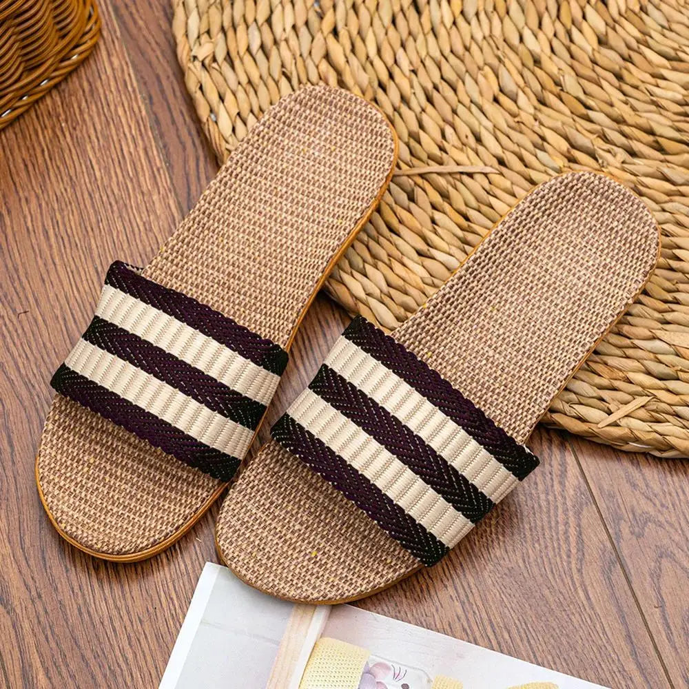 Men's Linen Home Slippers – Non-Slip Indoor Slide Sandals