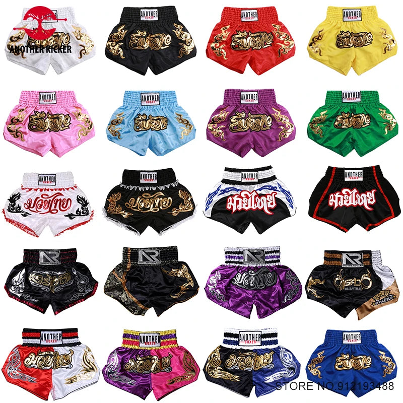 Muay Thai Shorts – Embroidered Kickboxing & Boxing Training Shorts for Men, Women & Kids