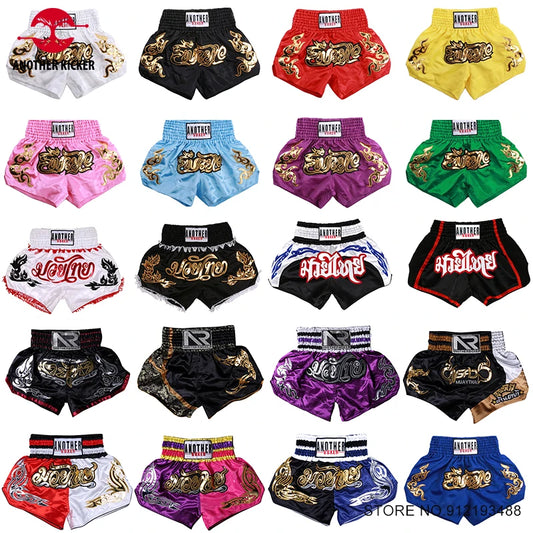 Muay Thai Shorts – Embroidered Kickboxing & Boxing Training Shorts for Men, Women & Kids