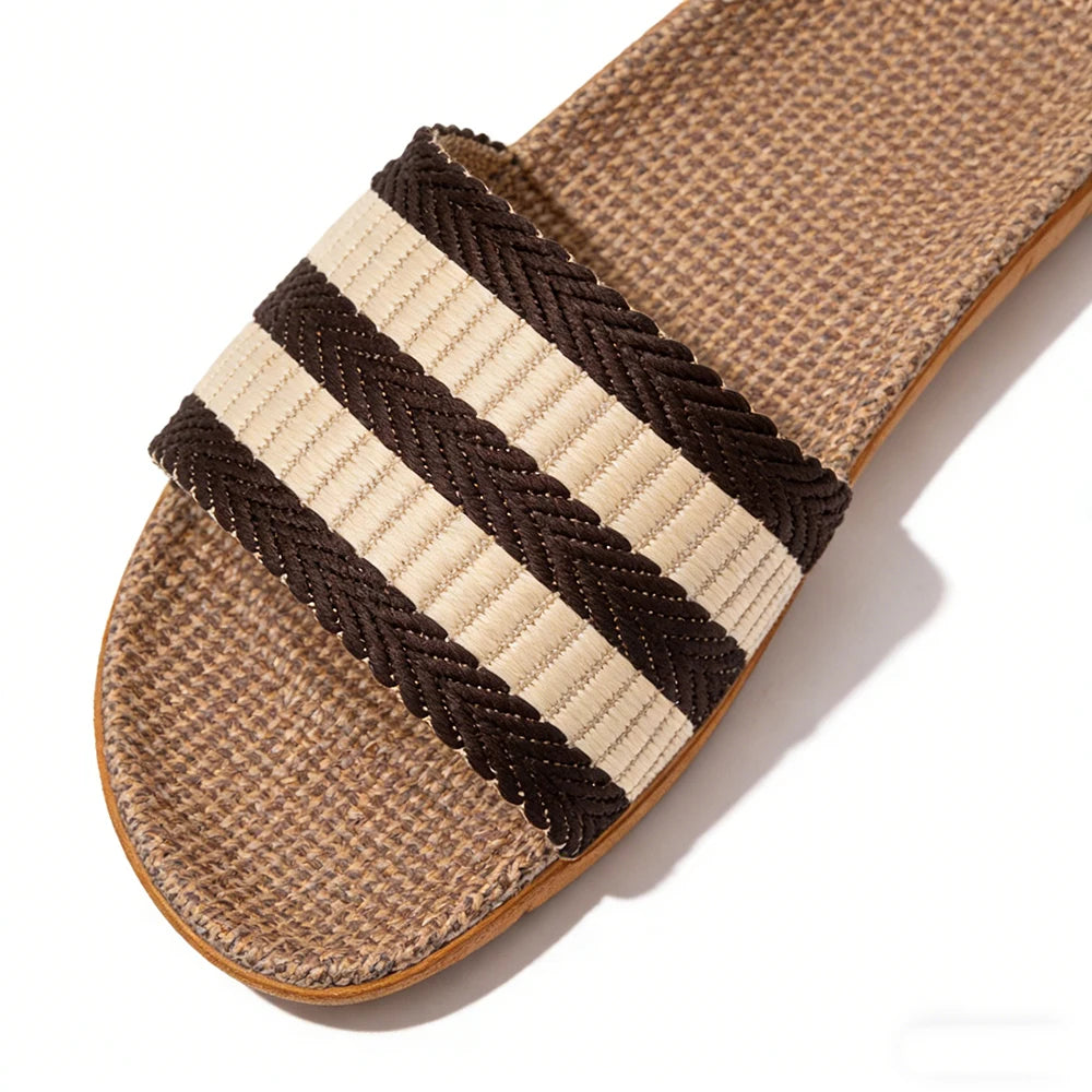 Men's Linen Home Slippers – Non-Slip Indoor Slide Sandals