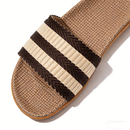 Men's Linen Home Slippers – Non-Slip Indoor Slide Sandals