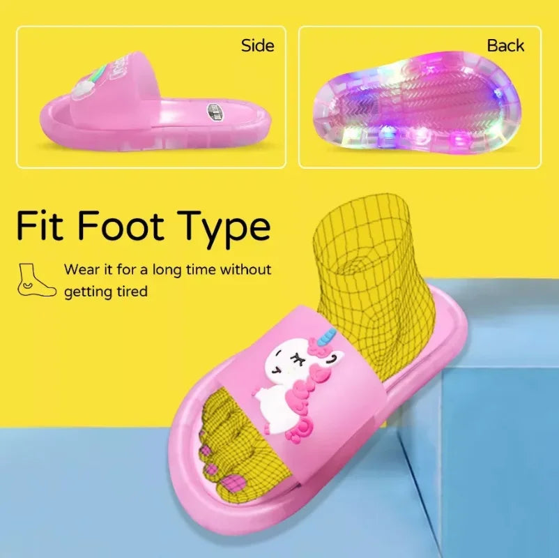 Kids' LED Light-Up Unicorn Slippers – Boys & Girls Sizes 24–35
