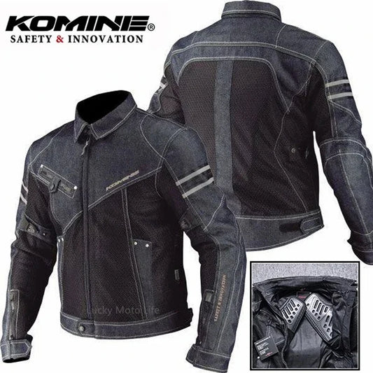 Komine JK006 Mesh Motorcycle Riding Jacket – Breathable Denim Racing Jacket