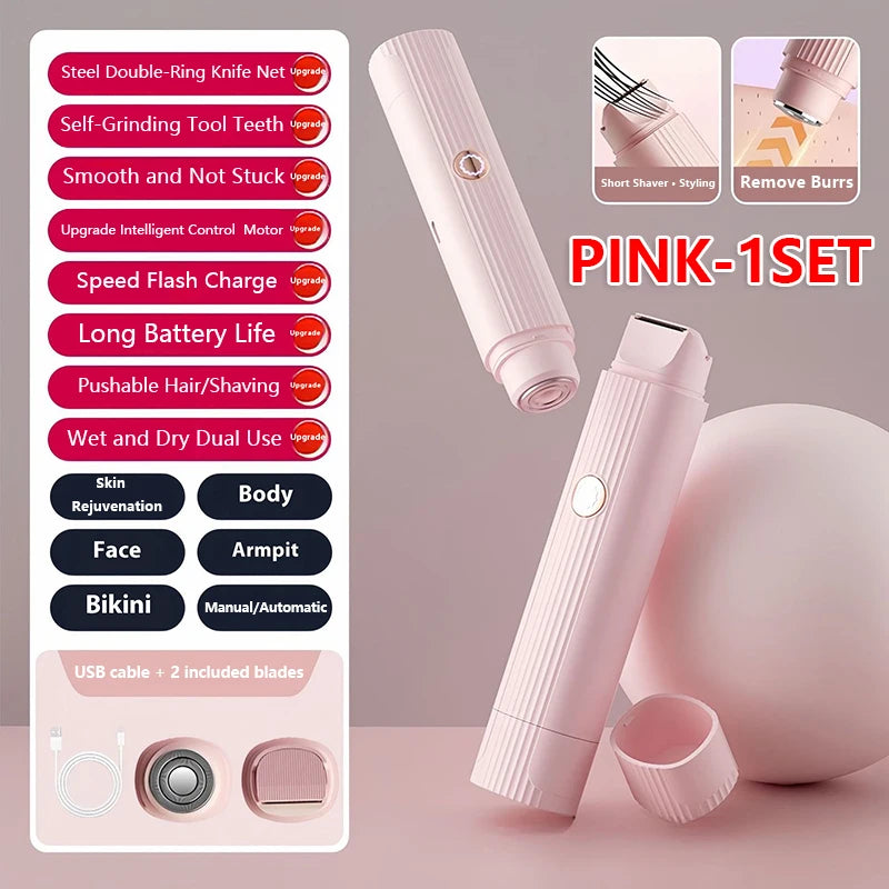 2-in-1 Electric Hair Remover for Women – Painless Rechargeable Trimmer