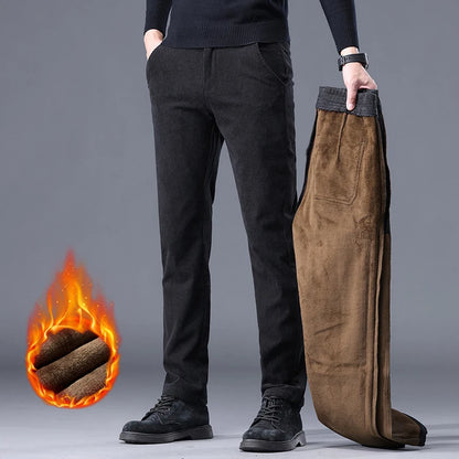 Men's Fleece-Lined Corduroy Pants – Warm Stretch Casual Trousers
