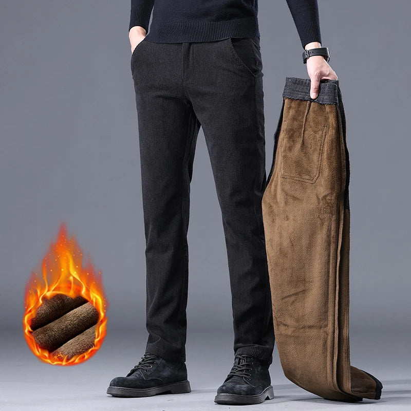 Men's Fleece-Lined Corduroy Pants – Thick Stretch Business Trousers