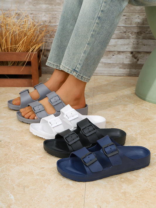Double Strap EVA Slide Sandals – Men's Casual Buckle Mules Sizes 36-48
