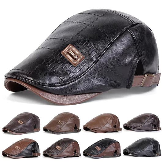 Men's Retro PU Leather Newsboy Cap – British Flat Beret Hat