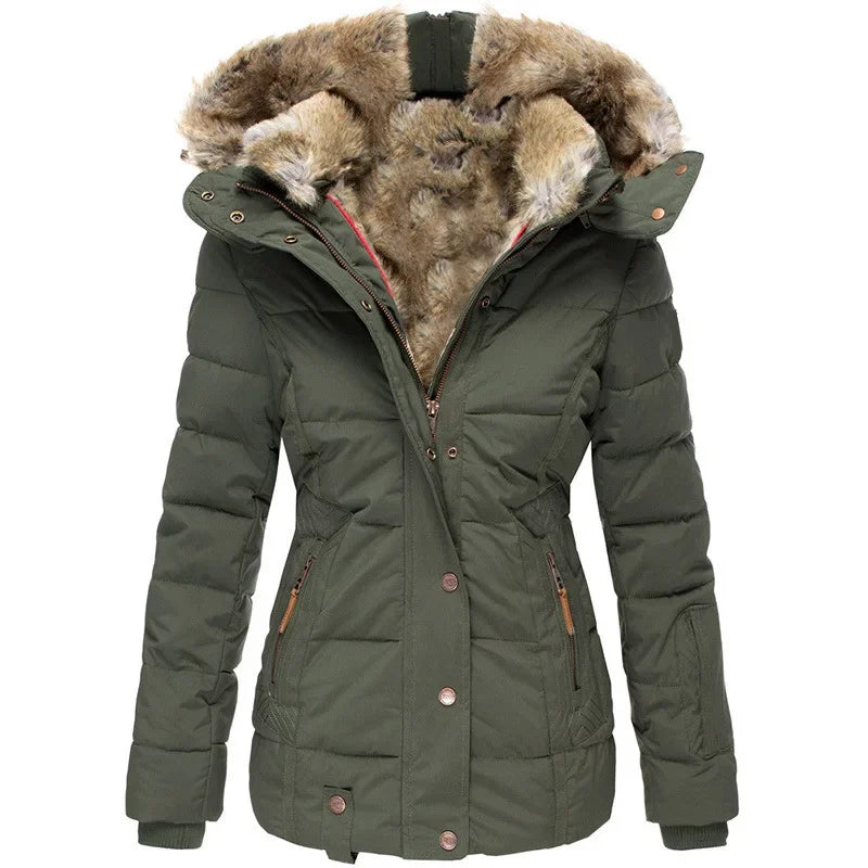Women's Quilted Puffer Parka – Faux Fur Hood Winter Coat