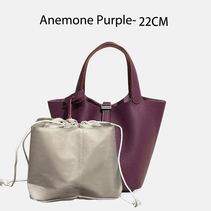 Genuine Leather Bucket Tote Bag for Women – Luxury Designer Handbag