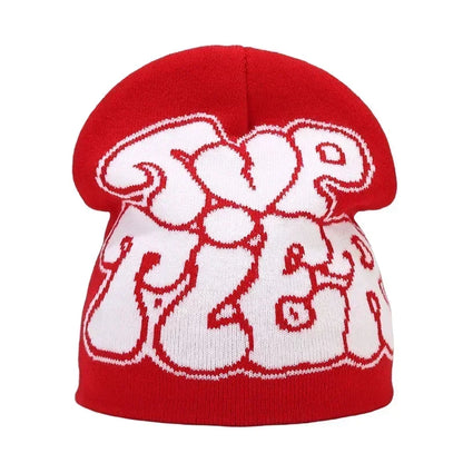 Y2K Letter Print Knit Beanie Hat – Unisex Winter Cap