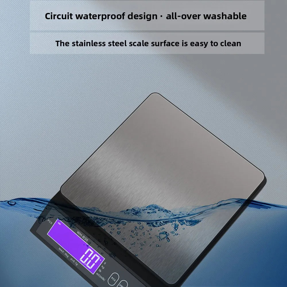 Digital Kitchen Scale with LCD Display – Waterproof Stainless Steel