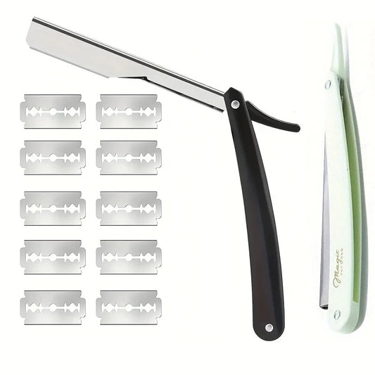 Men's Straight Razor with 10 Double-Sided Blades
