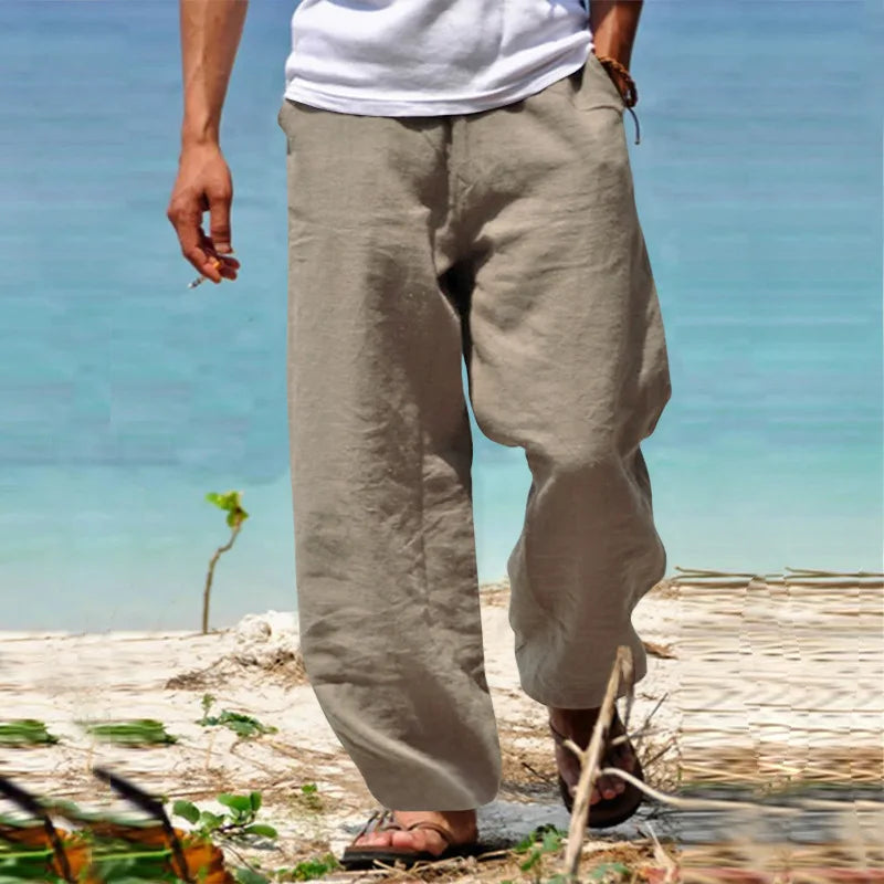 Men's Cotton Linen Pants – Loose Fit Casual Drawstring Jogger