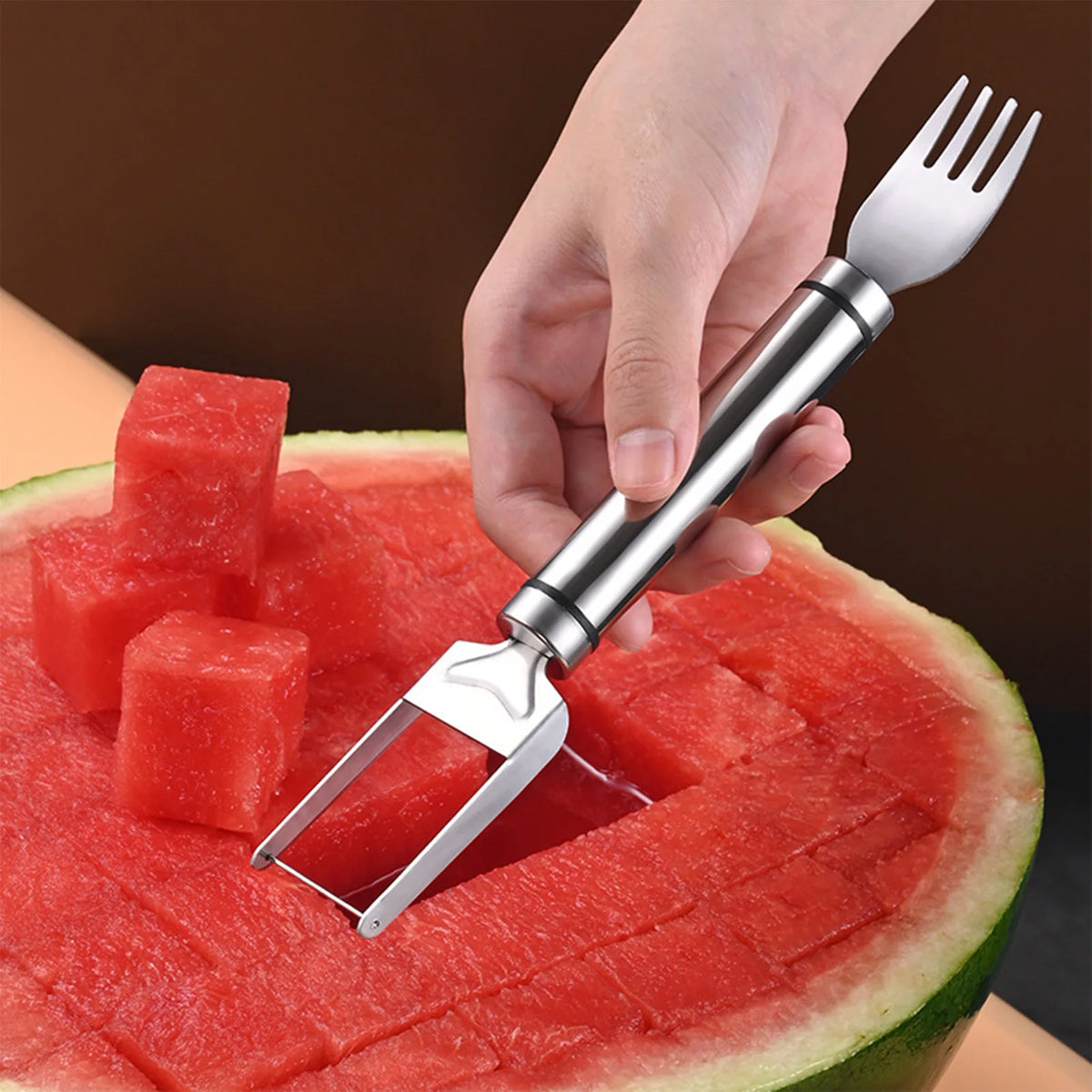 Watermelon Slicer & Fork – 2-in-1 Stainless Steel Fruit Cutting Tool