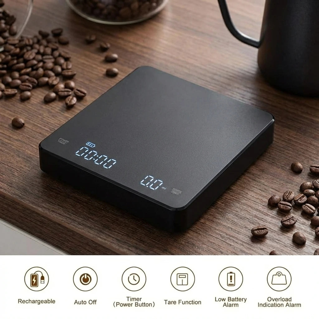 Digital Kitchen Scale with Timer – USB, LED, 3kg/0.1g Precision