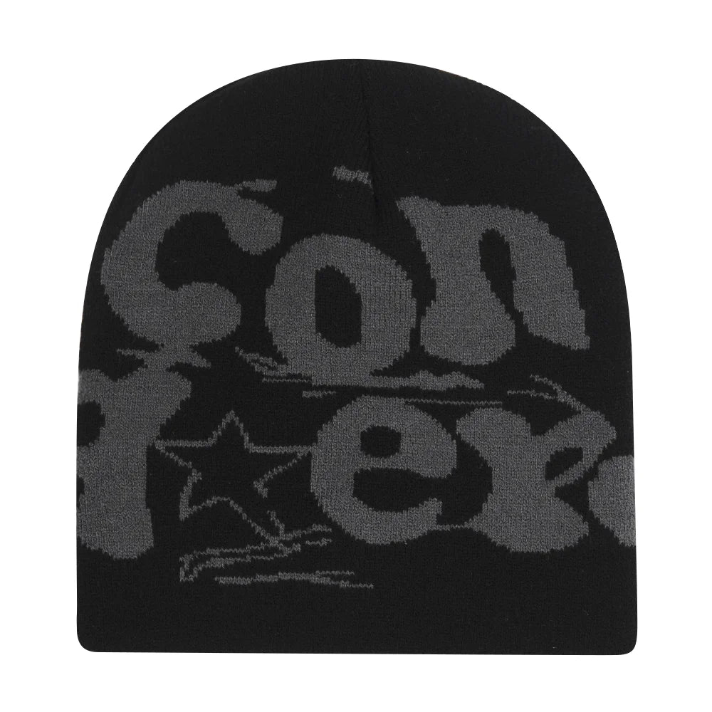 Y2K Letter Print Knit Beanie Hat – Unisex Winter Cap