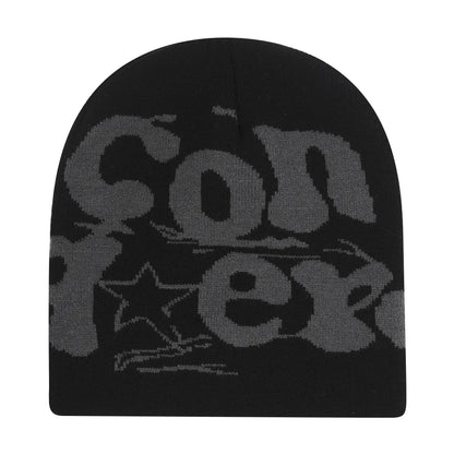 Y2K Letter Print Knit Beanie Hat – Unisex Winter Cap