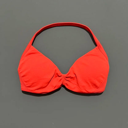 Women's Seamless Push-Up Sports Bra – Strappy Halter Design