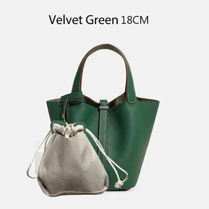 Genuine Leather Bucket Tote Bag for Women – Luxury Designer Handbag