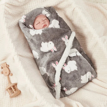 Baby Fleece Blanket Soft Sherpa Swaddle Wrap with Animal Print