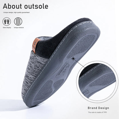 Men's Knitted Indoor Slippers with Anti-Slip TPR Sole