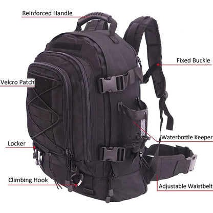 60L Military Tactical Backpack MOLLE Army Rucksack for Hiking & Camping