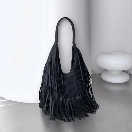 Tassel Hobo Bag – Women's Soft PU Leather Shoulder Bag