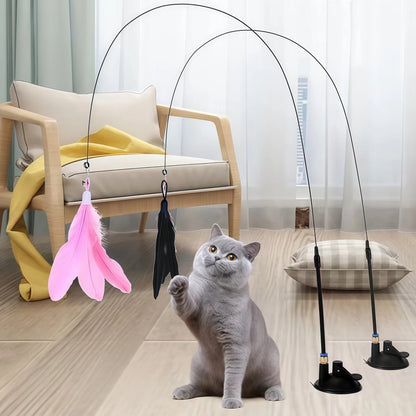 Cat Feather Teaser Wand Toy with Suction Cup Base