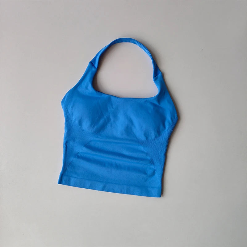 Halter Neck Sports Bra – Longline Strappy Crop Top for Yoga & Gym